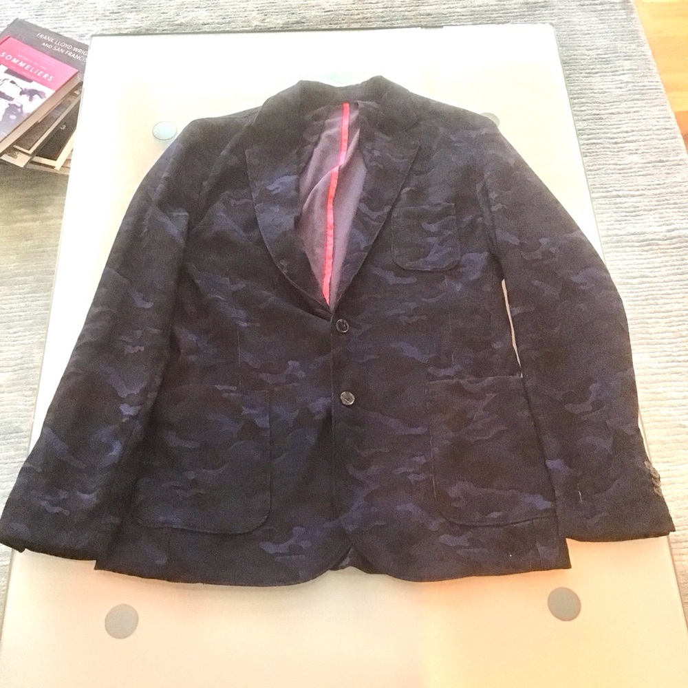 Tailorbyrd Navy Blue Camo Corduroy 2 Button Blazer Sports Coat Jacket L 42R 42 R